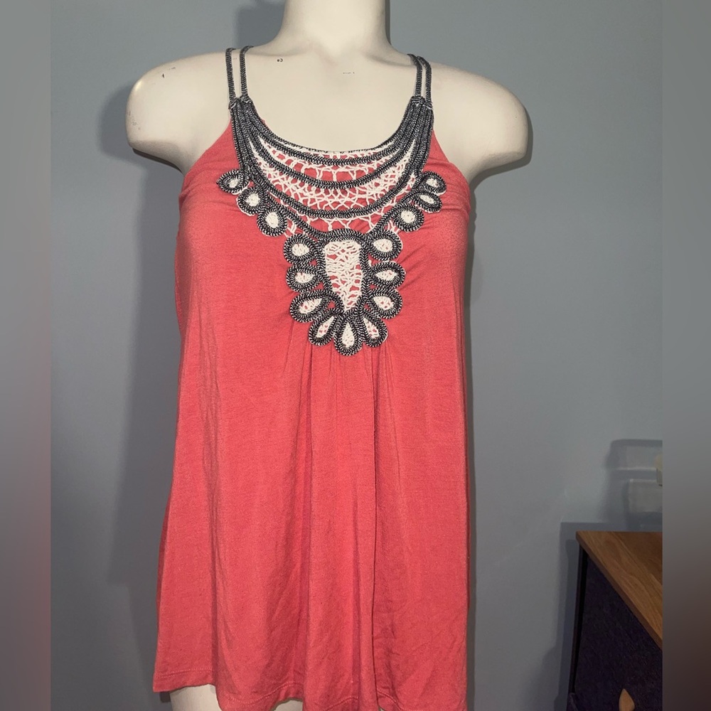 Vintage Y2K Coral Embroidered Women's tank top size small Willie Smith
